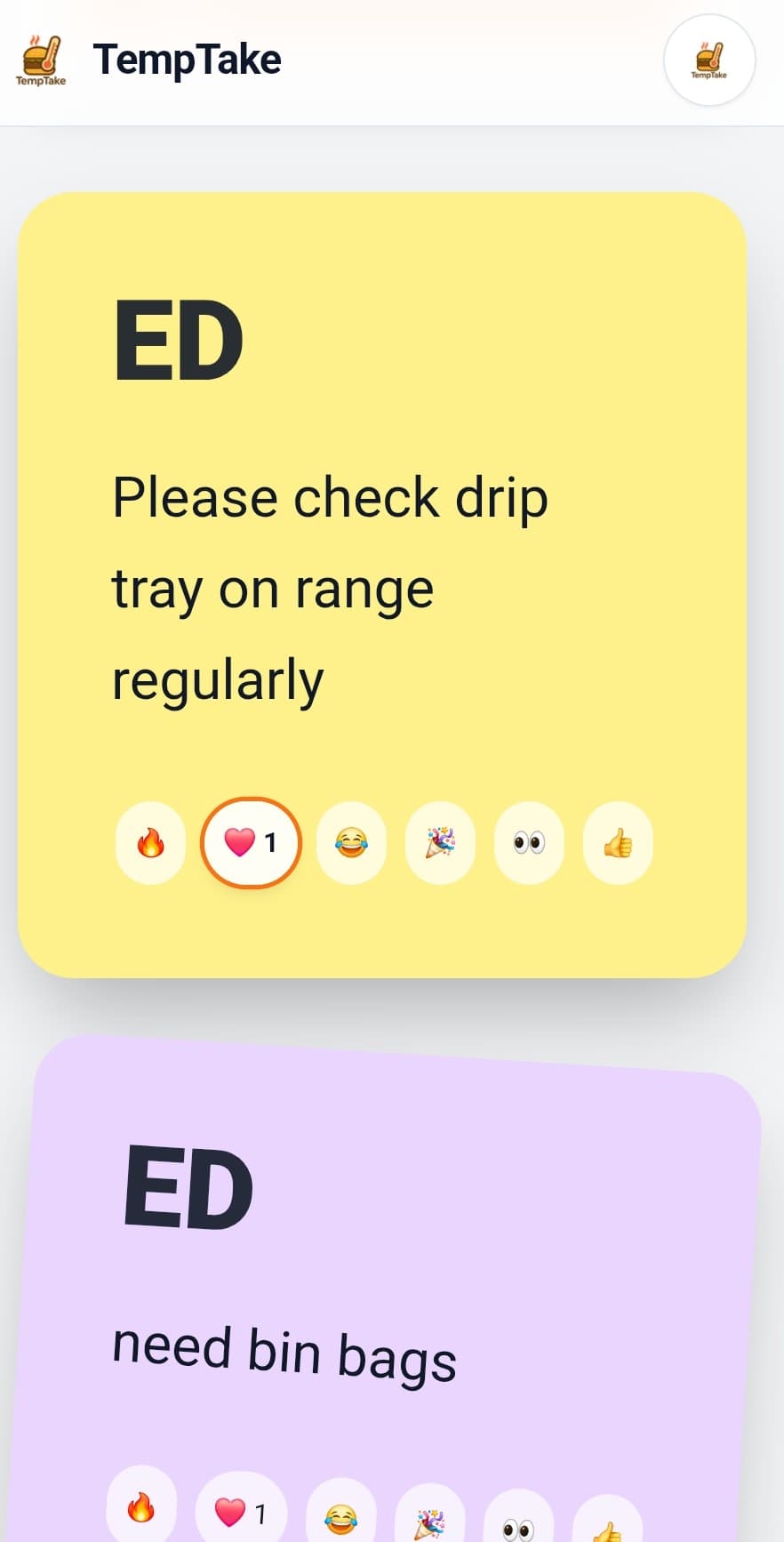 TempTake food hygiene app dashboard wall screen